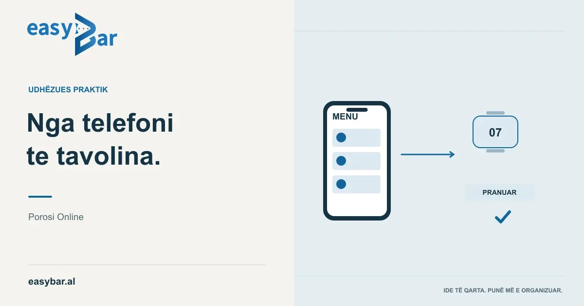 Telefon me menu që lidhet me tavolinën dhe ekranin e pranimit të porosisë.